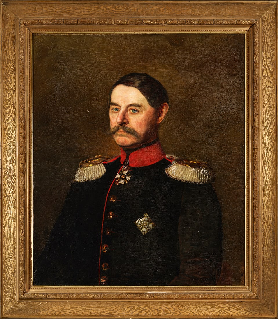 Deutscher Porträtmaler: (Tätig 2. Hälfte 19. Jh.) Bildnis des preußischen Generalleutnants Adolf Karl Julius von Dorpowski (1811 - 1895) Repräsentatives Bildnis in Uniform, wohl um 1870/71, das ihn mit den 1866 und 1870