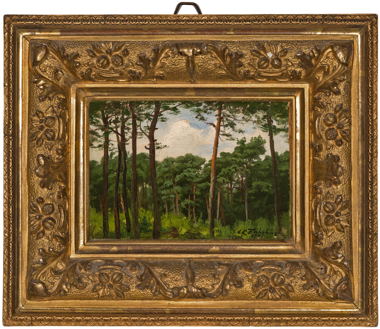 Carl Ludwig Fahrbach: (1835 Heidelberg - 1902 Düsseldorf) Waldlandschaft Lichtdurchflutete, impressionistisch angelegte Waldstudie aus dem Spätwerk Fahrbachs, der u. a. für seine romantischen Landschaften, bei denen Wal