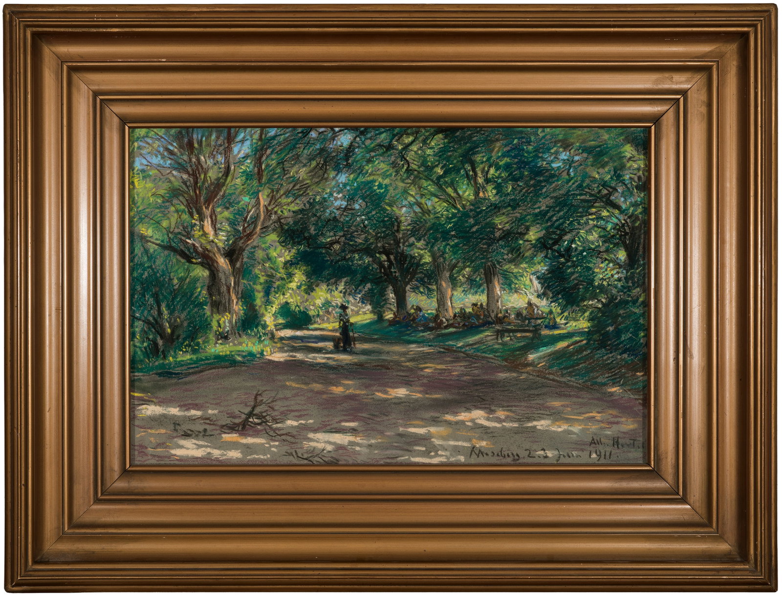Albert Hertel: (1843 Berlin - 1912 ebenda) Sommertag im Park von Schloss Meseberg Lichtdurchflutete, sommerlich gestimmte Impression Hertels, der zunächst an der Akademie in Berlin ausgebildet wurde, 1863-1867 in