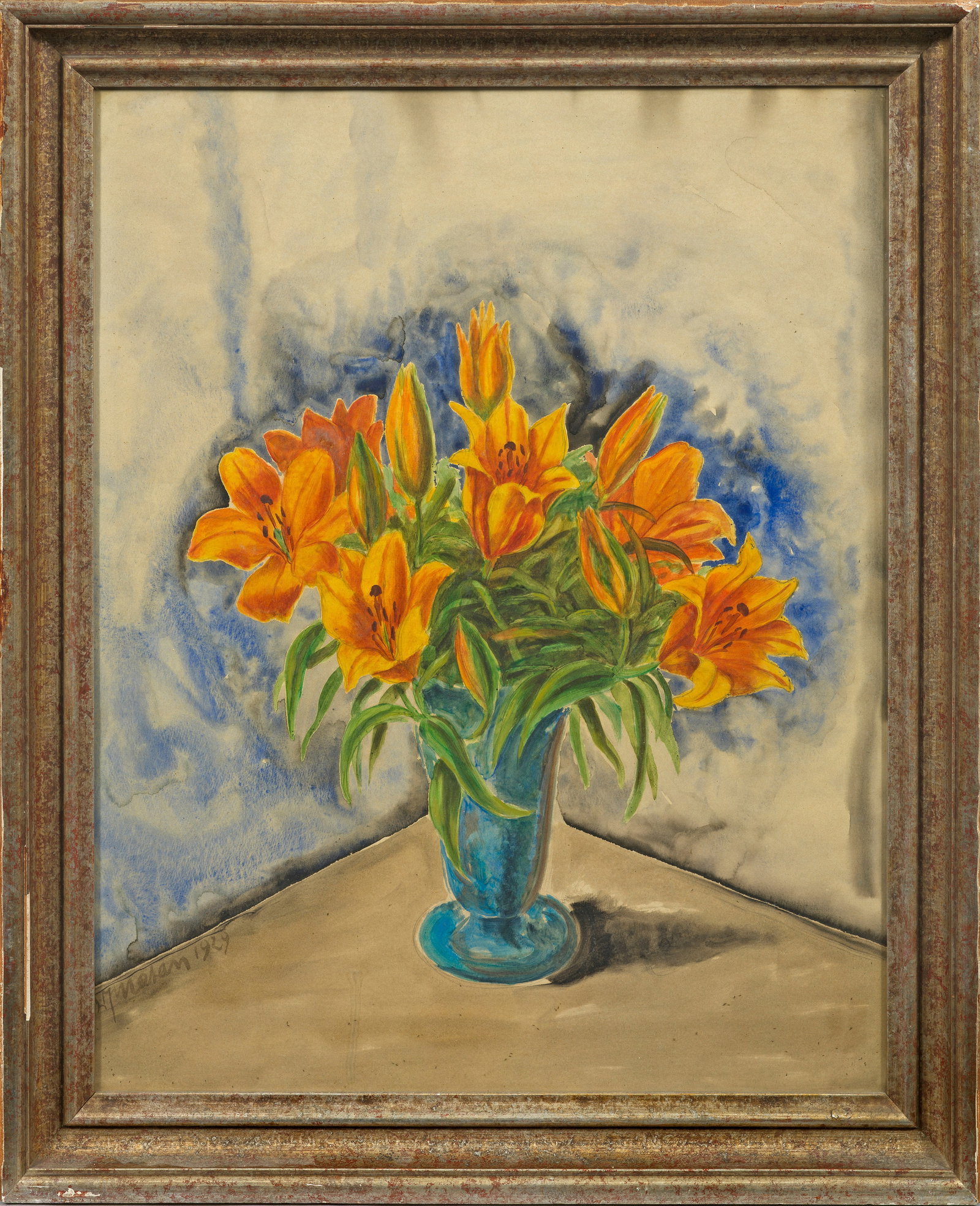 Walter Schulz-Matan: (1889 Apolda - 1965 München) Lilien-Stillleben Schulz-Matan gehört zu den bedeutenden Vertretern der Neuen Sachlichkeit und des Magischen Realismus. Nach dem I. Weltkrieg lernte er in München Oskar