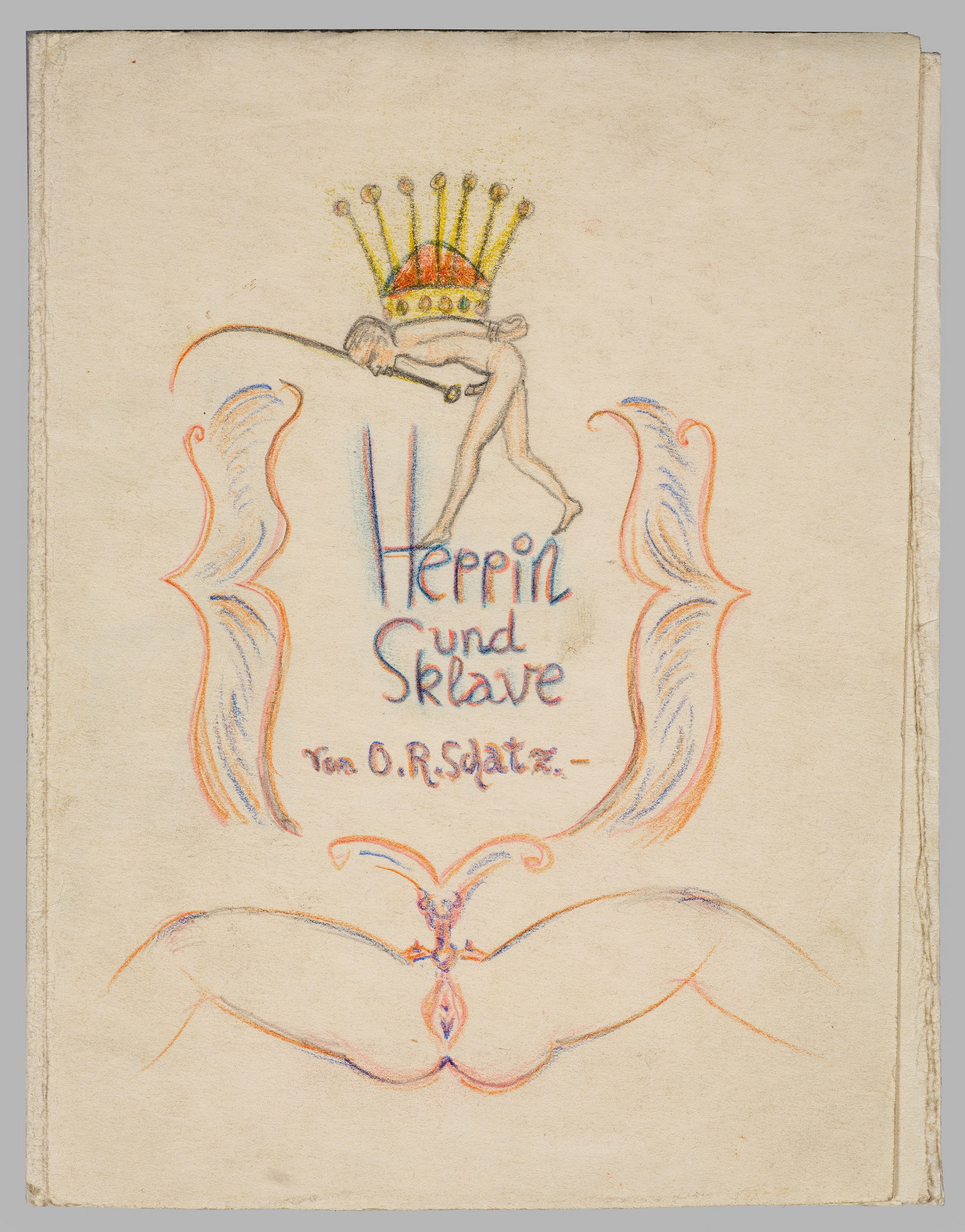 Otto Rudolf Schatz: (1900 Wien - 1961 ebenda) "Heppin und Sklave". Originaltitel Mappe mit zehn Blättern explizit erotischer, sadomasochistischer Szenen, die Interaktionen zwischen einer Gebieterin und ihrem Sklaven sch