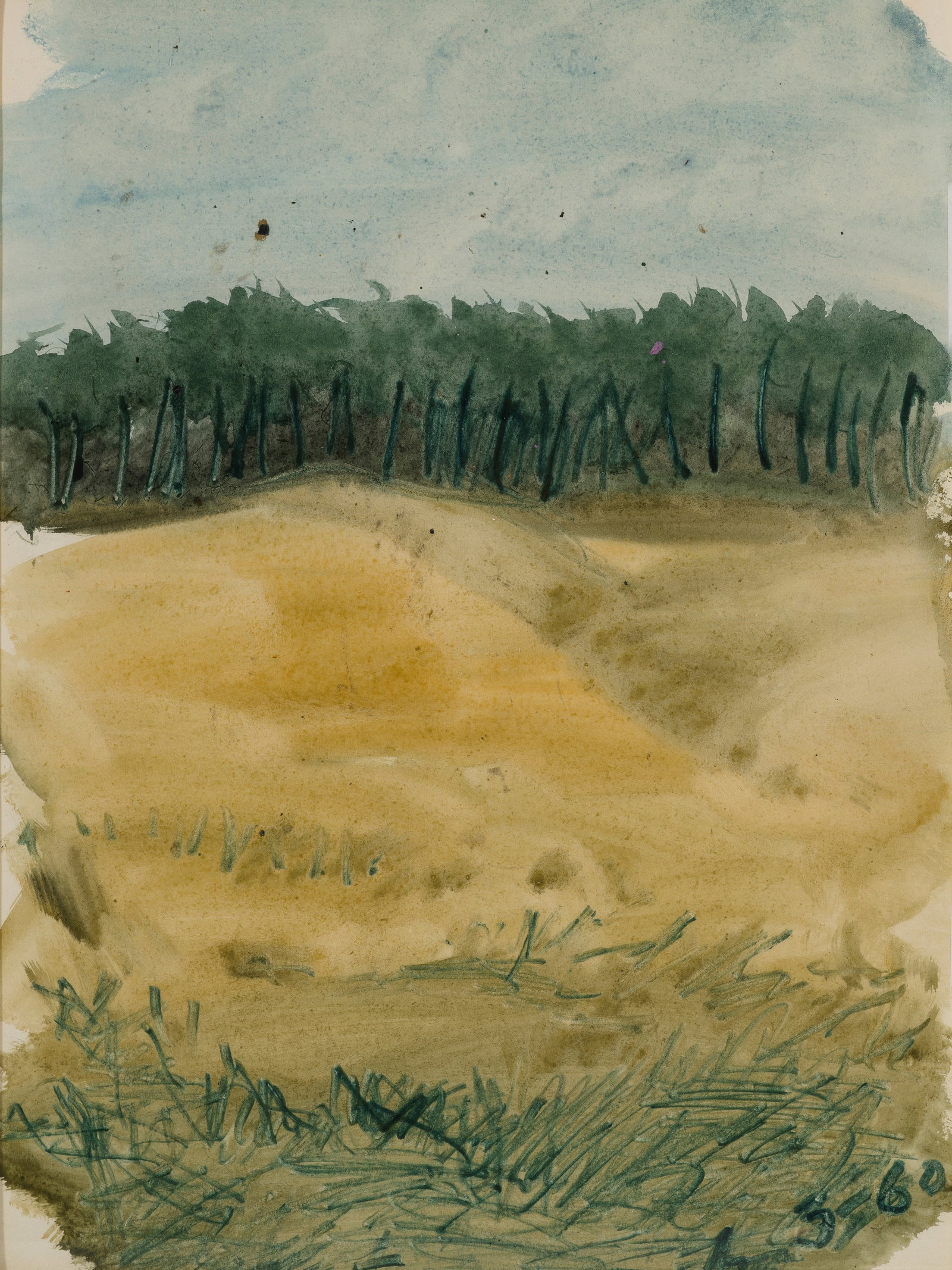 Anatoli Timofejewitsch Swerew: (1931 Moskau - 1986 ebenda) Waldlandschaft Flächig angelegte Landschaftsimpression mit hohem Himmel. Swerew (Zverev) gilt als bedeutender Vertreter der Zweiten Russischen Avantgarde und verstand sich