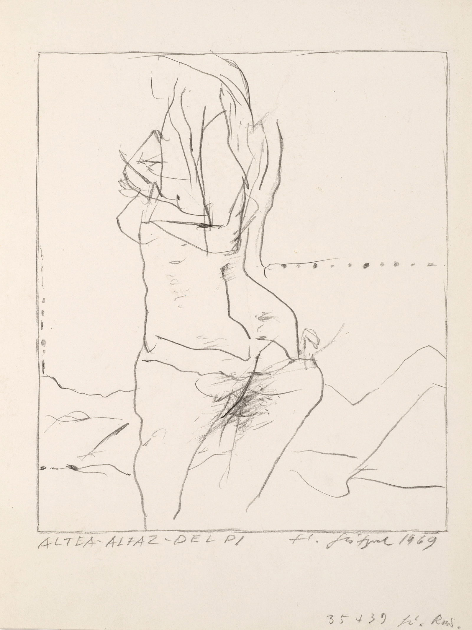Herbert Kitzel: (1928 Halle/Saale - 1978 Karlsruhe) Weiblicher Rückenakt Expressives, dynamisches Blatt Kitzels, der 1945 bis 1950 an der Kunstschule Burg Giebichenstein in Halle studierte. Befreundet mit Kurt Bunge
