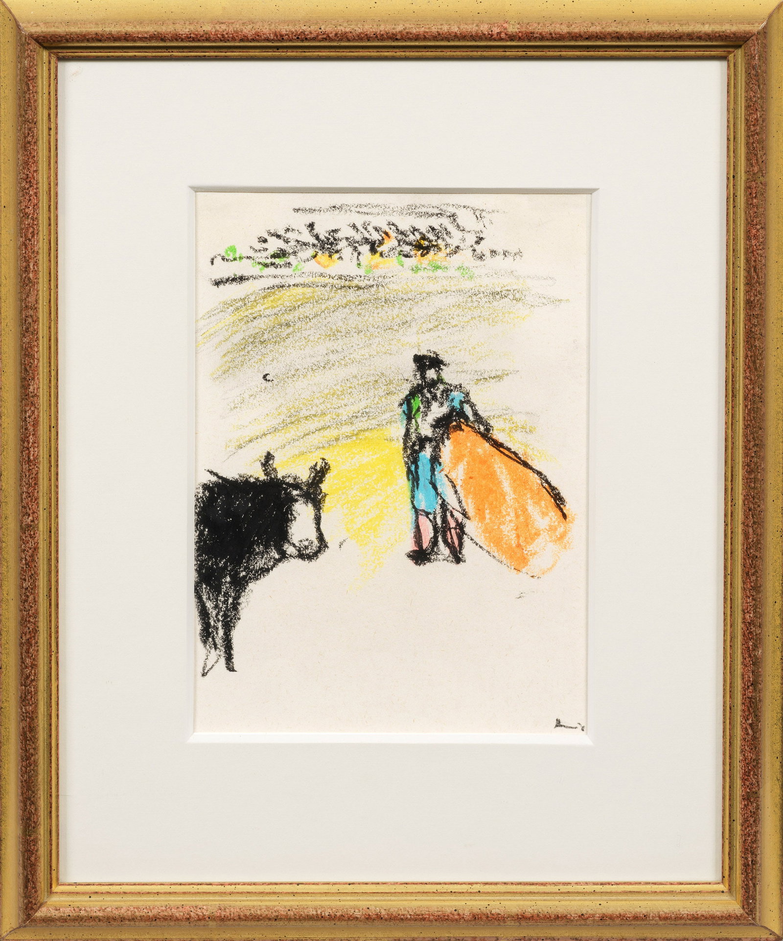 Werner Lichtner Aix: (1939 Berlin - 1987 München) "Zwei Stierkampfszenen". Originaltitel Mit wenigen, schnellen Strichen gemalte szenische Darstellung von Torero und Stier im Kampf. 1965 reiste Lichtner, der sich selbst 