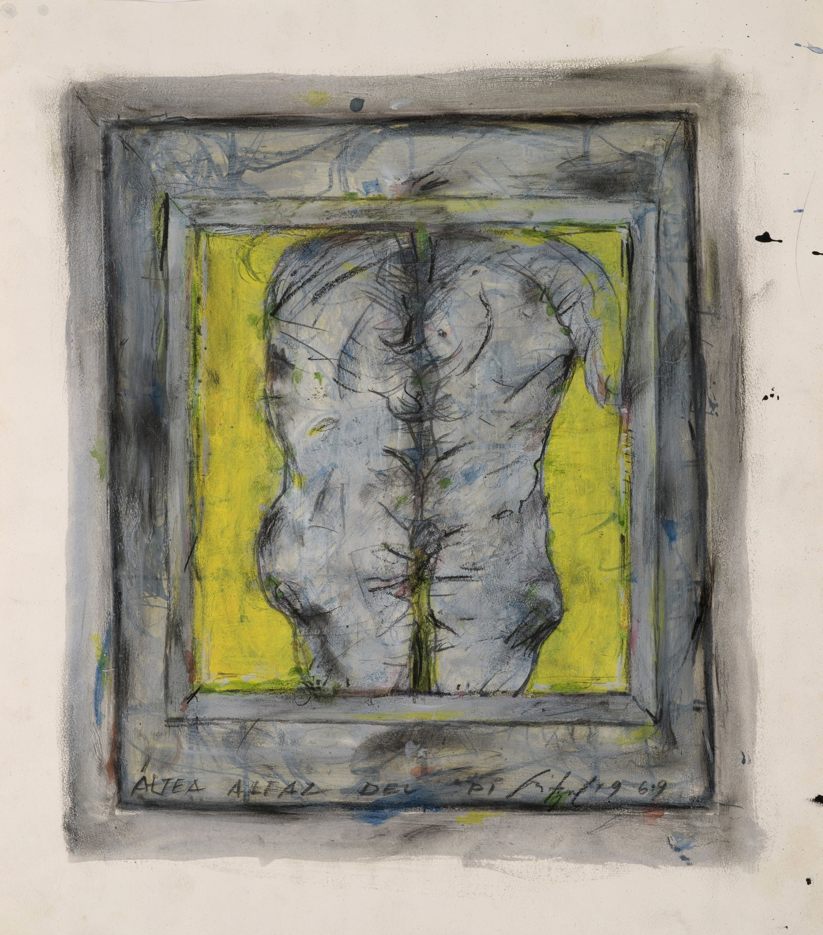 Herbert Kitzel: (1928 Halle/Saale - 1978 Karlsruhe) Komposition mit zwei Akten im Profil Expressives, kontrastreiches Blatt Kitzels, der in der DDR und der Bundesrepublik zu den bedeutenden Künstlerpersönlichkeiten
