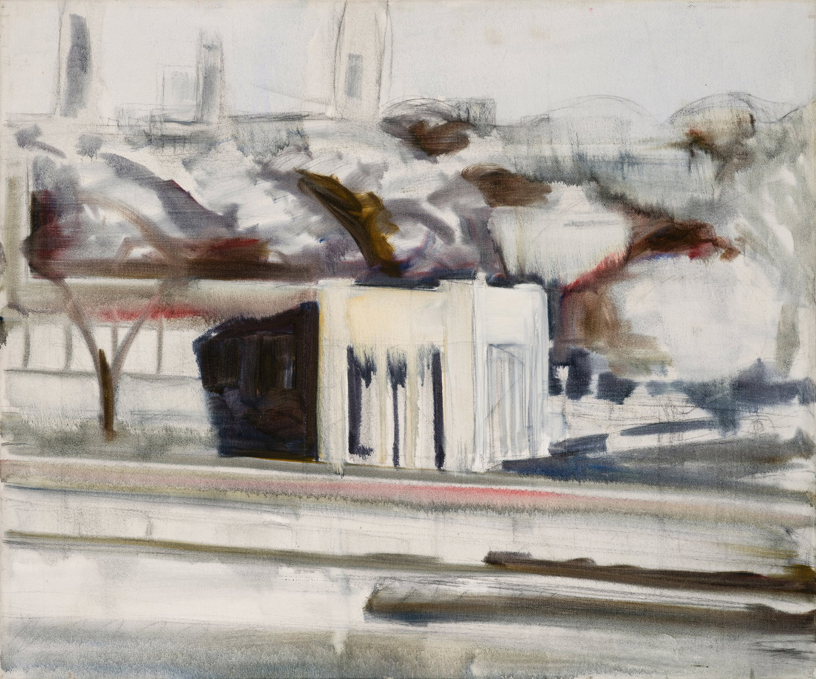 Matthias Meyer: (Geb. 1969 Göttingen) Urbane Komposition In lasierendem Farbauftrag und expliziter Unschärfe inszenierte städtische Ansicht Meyers, der an der Düsseldorfer Akadmie bei Dieter Krieg und Gerhard Ric
