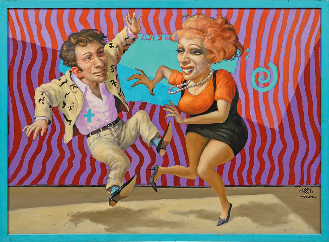 Bernd Baumgart: (Geb. 1956 Bad Langensalza) "Twist". Originaltitel Heitere, humoristische Tanzszene, die stilistische Einflüsse der Neuen Sachlichkeit, des Amerikanischen und des Neuen Realismus widerspiegelt. Chara