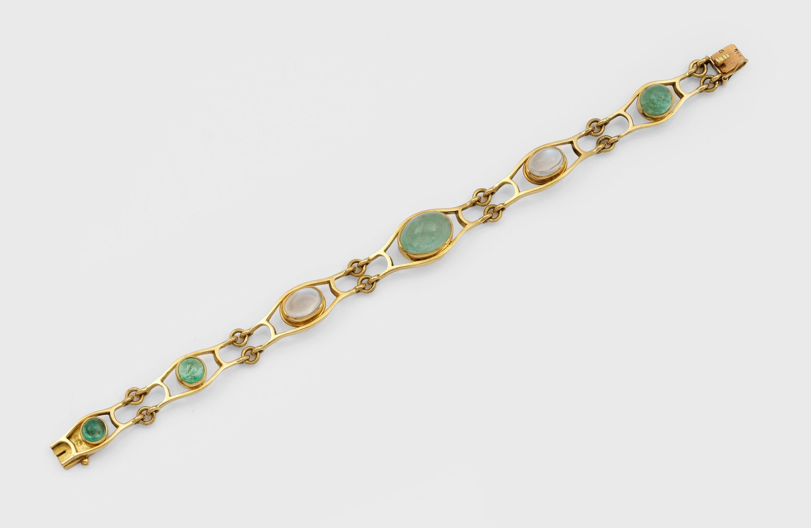 Charmantes Mondstein-Smaragd-Armband aus den 1960er Jahren (1 of 1)