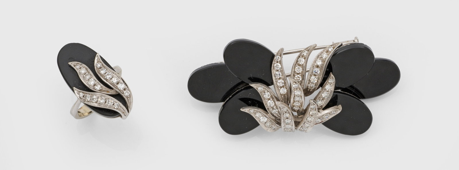Extravagantes Onyx-Diamant-Demi Parure der 1980er Jahre (1 of 1)