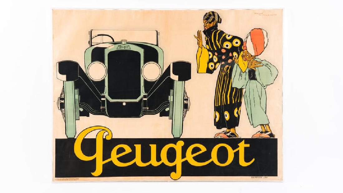 1924 Peugeot Antique Lithograph Poster 46 In. X 63 In. (1 of 10)