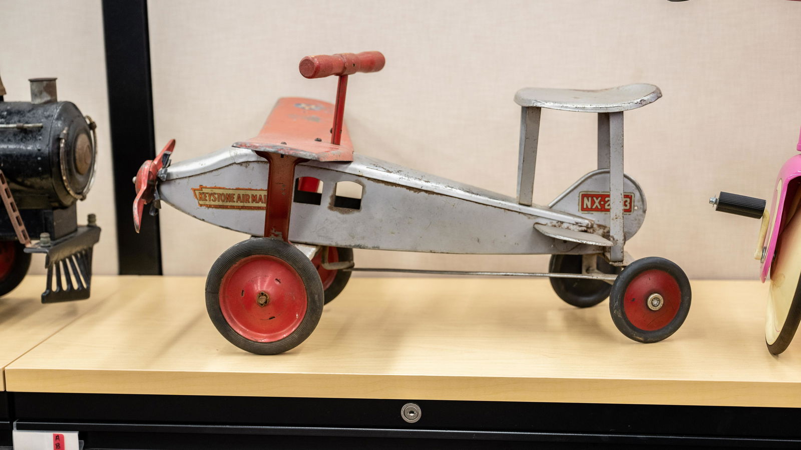 Keystone Air Mail Airplane Tin Toy: Lot G203 - Keystone Air Mail Airplane Tin Toy HIGHLIGHTS Mfg. by: Keystone Mfg. Co. Boston, Mass. Dimensions (in): 25.5x13x23 Location: Main Office