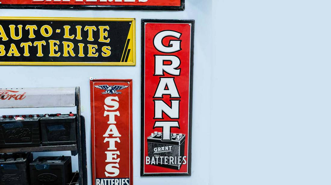 1958 Grant Batteries Single-Sided Embossed Tin Sign (1 of 7)