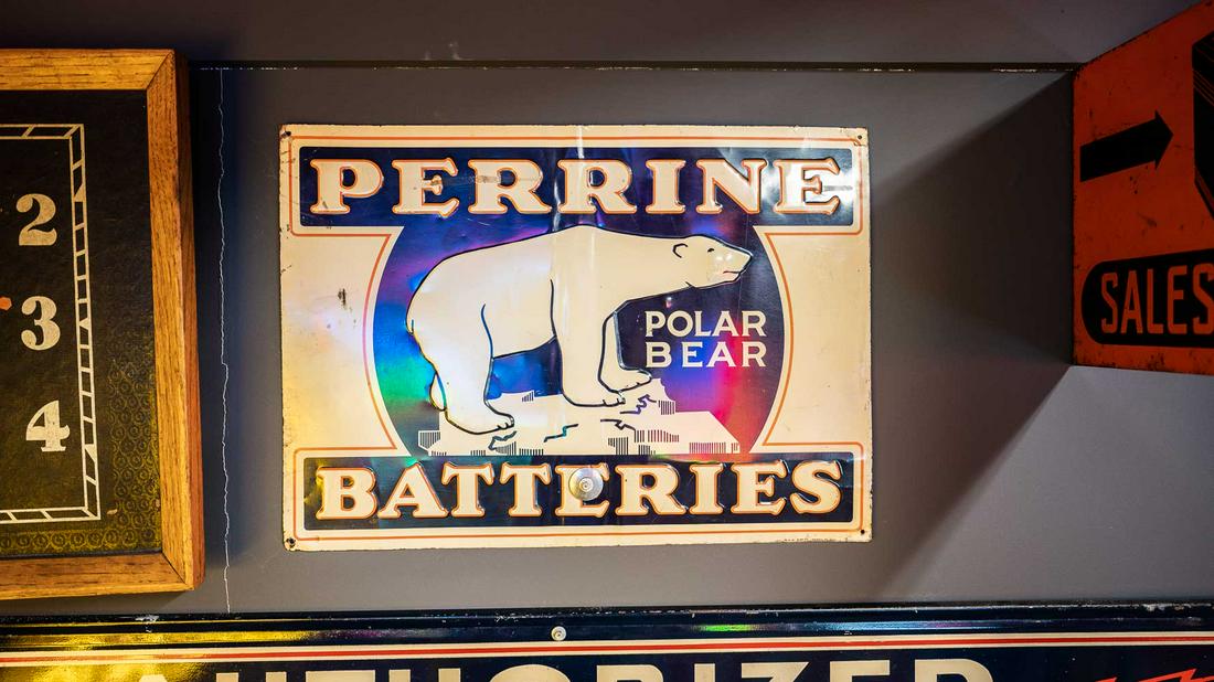 1920s-1930s Perrine Batteries Single-Sided Embossed Tin Sign (1 of 6)