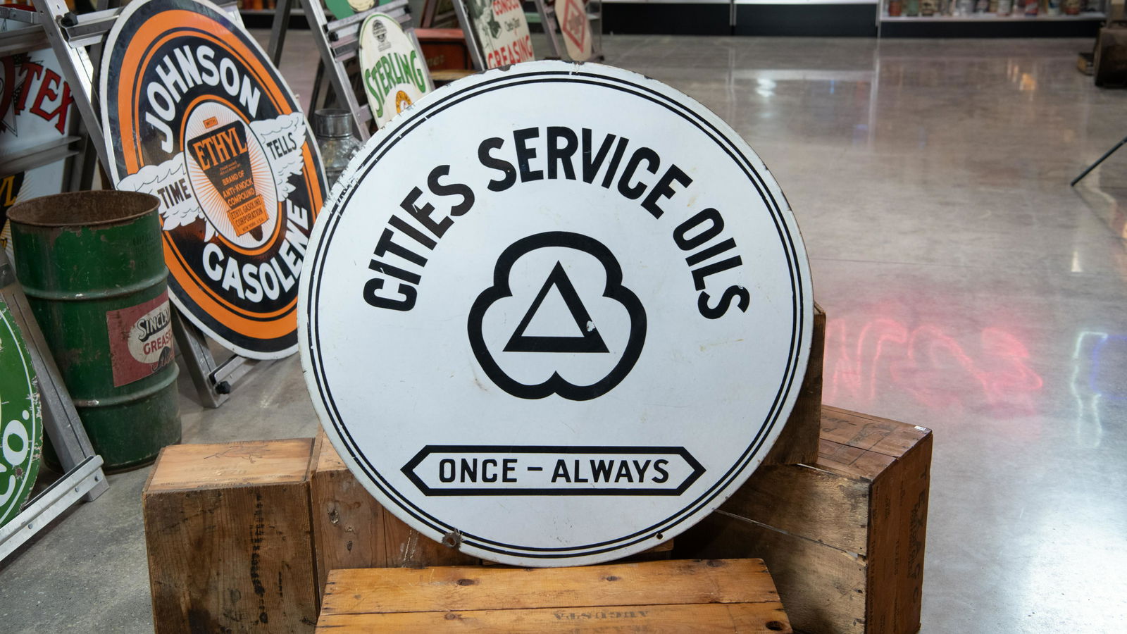 1930s Cities Service Oils Double-Sided Porcelain Sign (1 of 9)