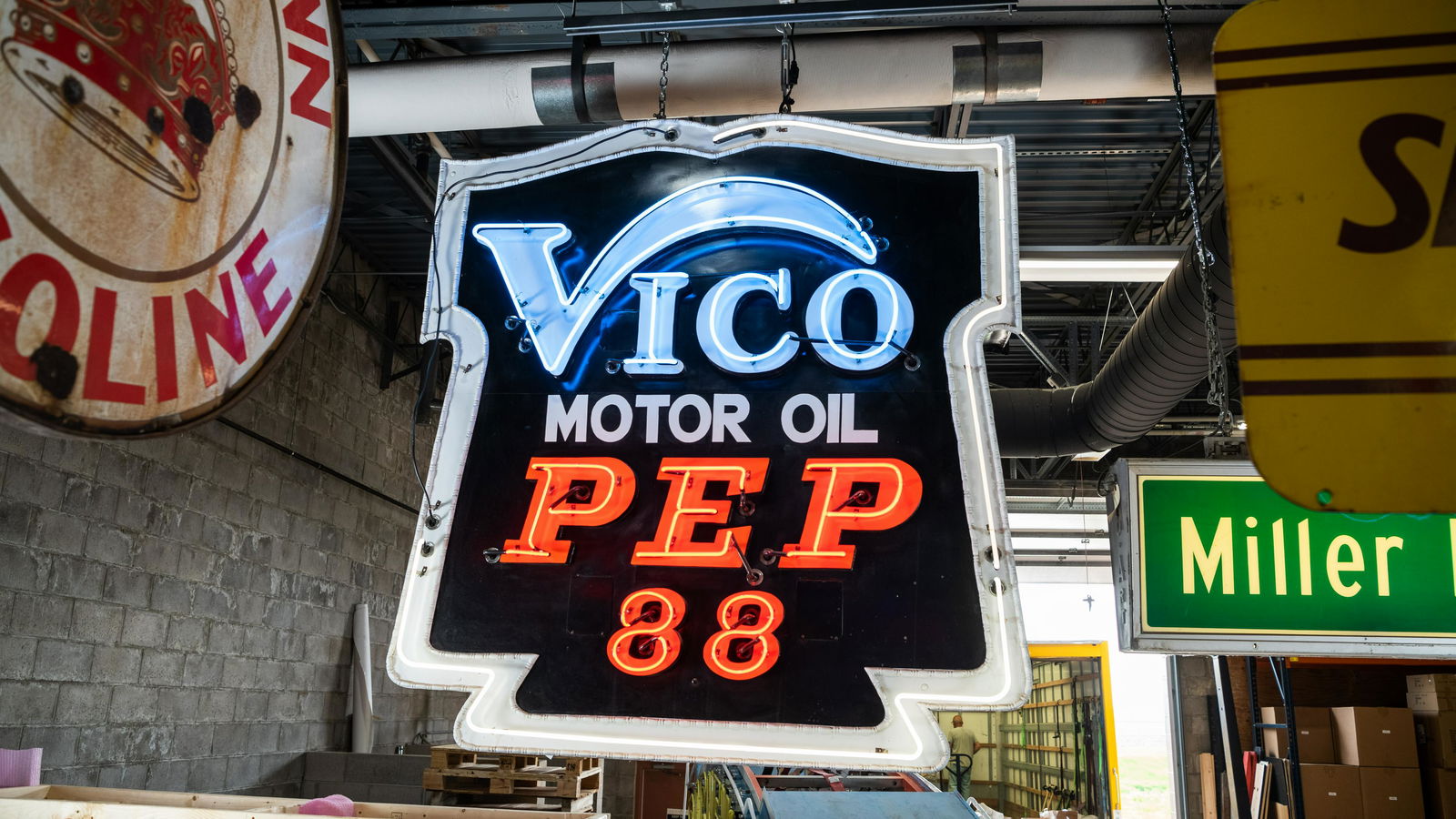 1928 Vico Motor Oil Pep 88 Single-Sided Tin Neon Sign (1 of 10)
