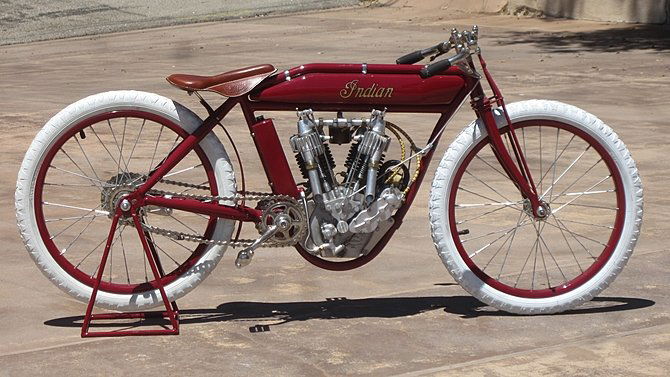 S46 - 1912 Indian 9/16 Scale: - Fully functional V-Twin engine built by Tom Sieber- Hand built chassis by Rick Chasse of Tri-C Engineering - Scaled down Mesinger Racing seat with proper stampings- Indian racer handlebars- Function