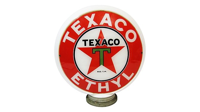 Z350 - Texaco Ethyl Gas Pump Globe: - Original Globe Body- 2 NOS Lenses- NOS lenses on milk glass body with copper screw base