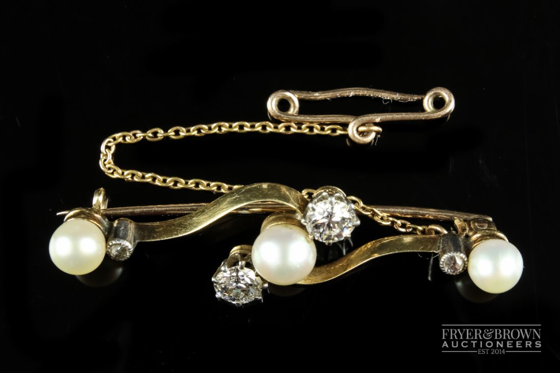 An antique natural pearl and diamond brooch, c1915, the (1 of 4)