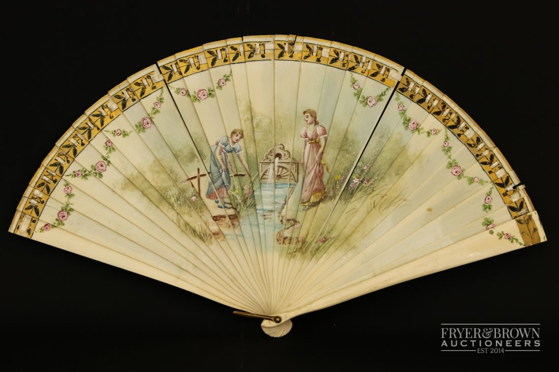 A Victorian ivory brise fan, c1880, the ivory sticks (1 of 7)