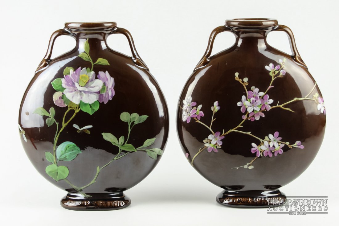 A pair of Clement Massier moon flasks, chocolate brown (1 of 7)