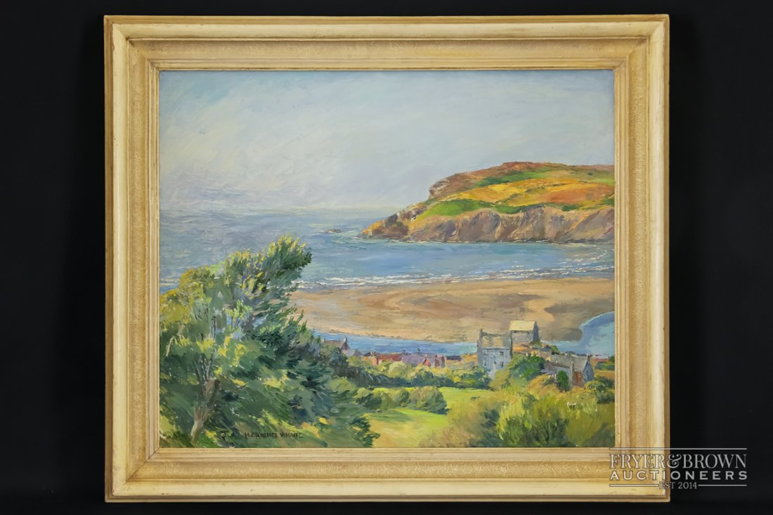 Henry Clarence Whaite - Headland Parrog (Pembrokshire),: Henry Clarence Whaite - Headland Parrog (Pembrokshire), singed H Clarence Whaite, oil on canvas, signed, 50 x 60 approx, verso dated 1955 with biographical details