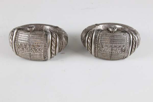 A pair of northern Omani womans white metal wedding or (1 of 2)