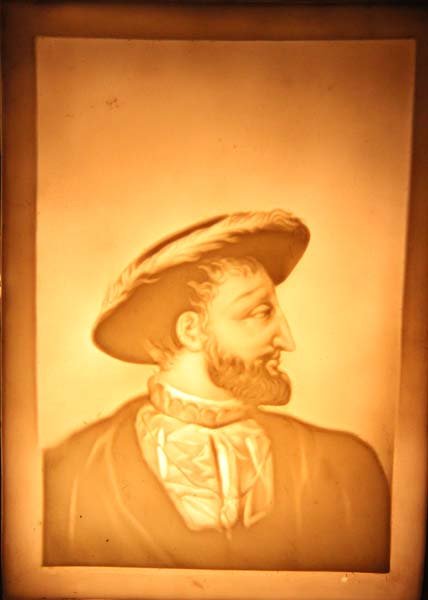 Two porcelain lithophane candle shades, one of a man in (1 of 2)