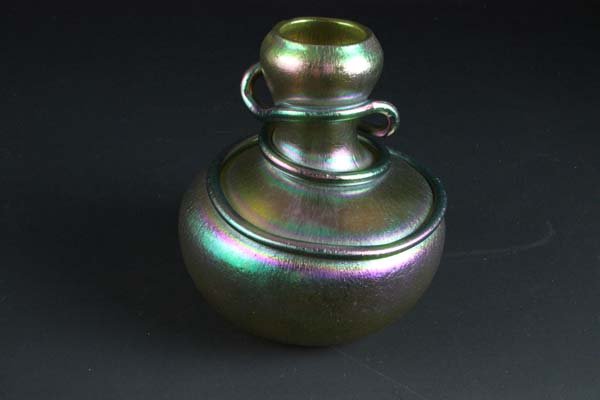 A Loetz snake glass snake vase, of squat bottle form , (1 of 2)