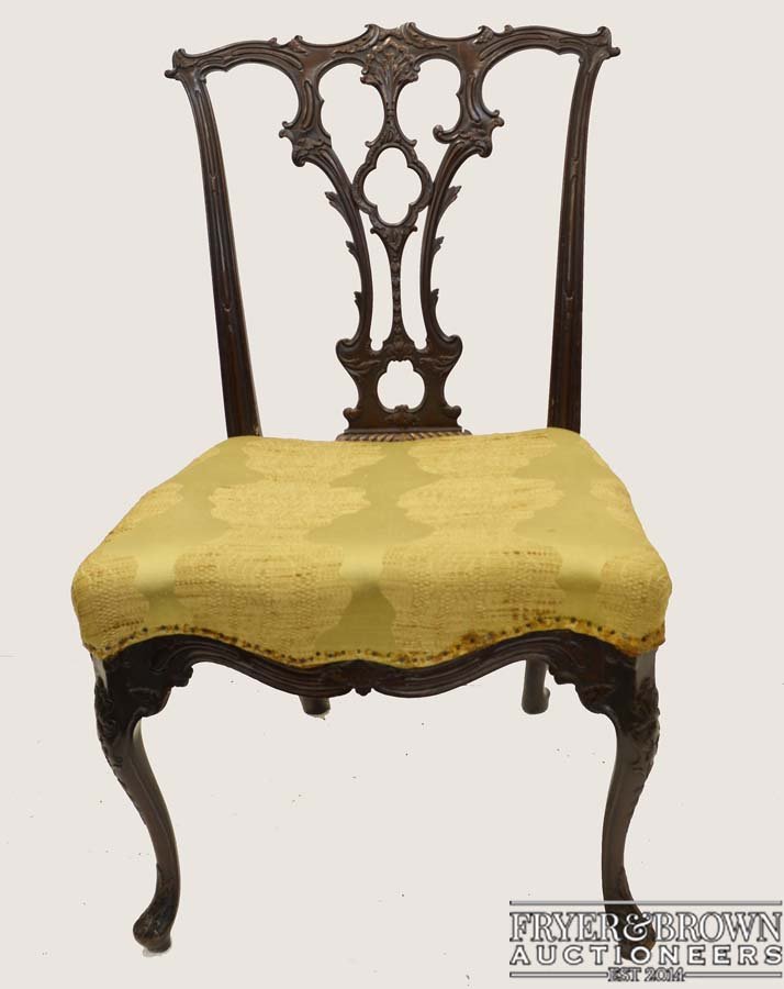A very fine George III carved mahogany side chair: A very fine George III carved mahogany side chair possibly by Thomas Chippendale, c1760, the deeply and finely carved pierced back splat, loosely following a design in Thomas Chippendale Director (Chi