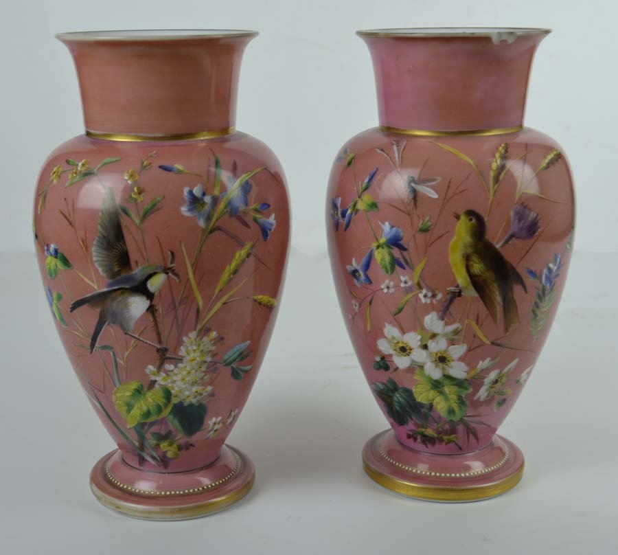 A pair of 19th Century Bohemian opaline glass vases, (1 of 1)