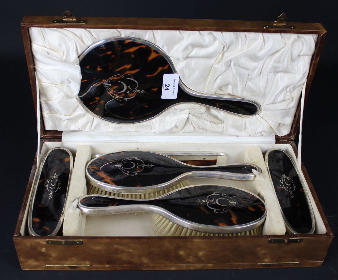 An Art Deco 'Tortoiseshell' and silver dressing table (1 of 3)