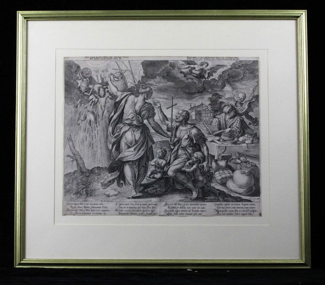 Hieronymus Wierix (1553-1619) After Maaten de Vos,: Hieronymus Wierix (1553-1619) After Maaten de Vos, allegory of faith and riches, engraving, 32 x 26.5cm