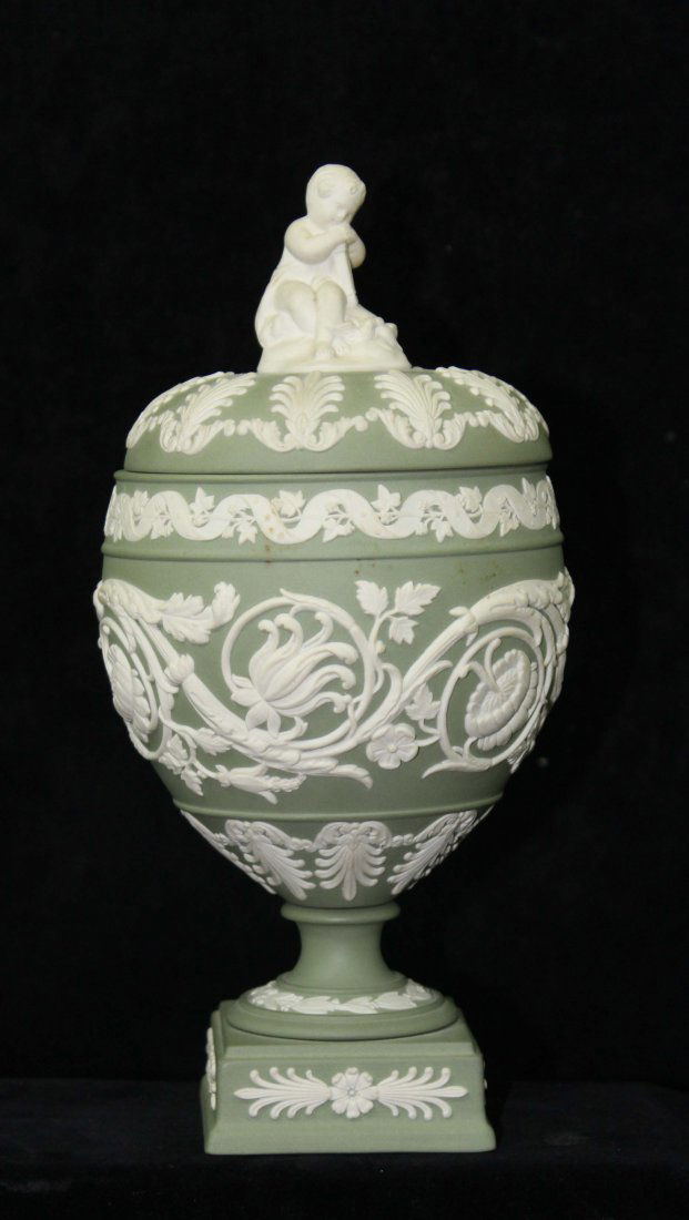 A Wedgwood green jasper dip vase and cover, ovoid on (1 of 6)