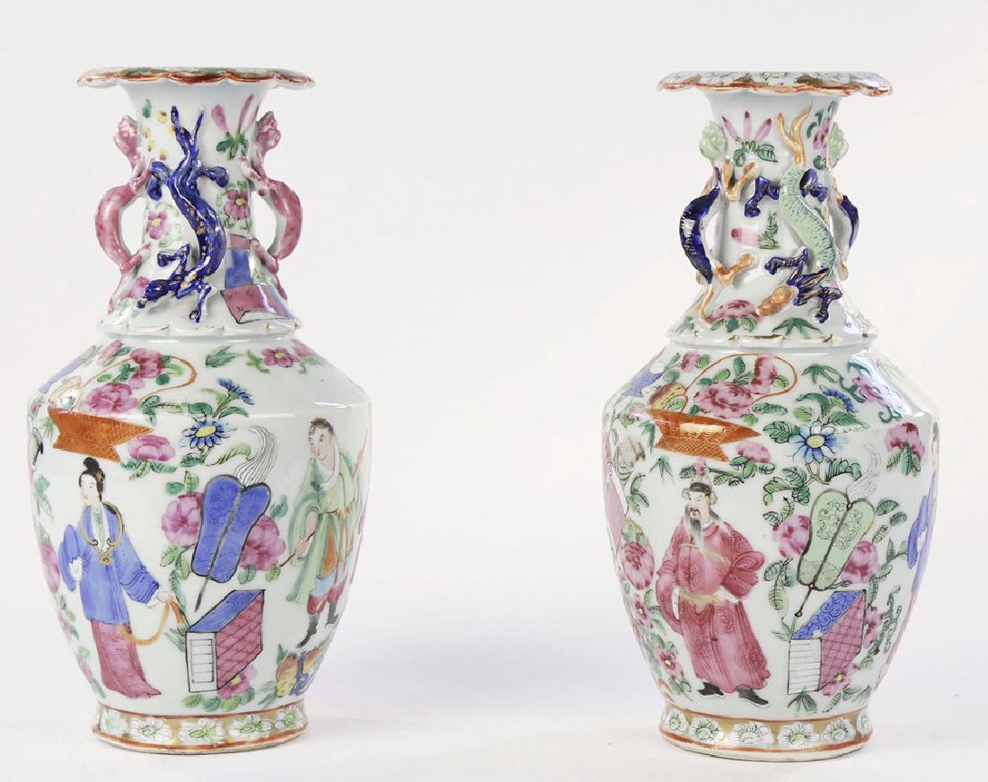 Pair Chinese Export Polychrome Porcelain Vases ca. 1860 (1 of 7)
