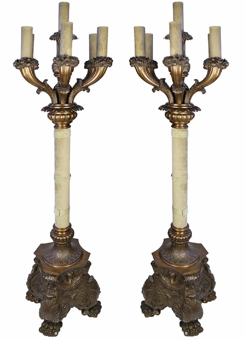 Pair of Monumental Seven Light Bronze Torcheres (1 of 8)