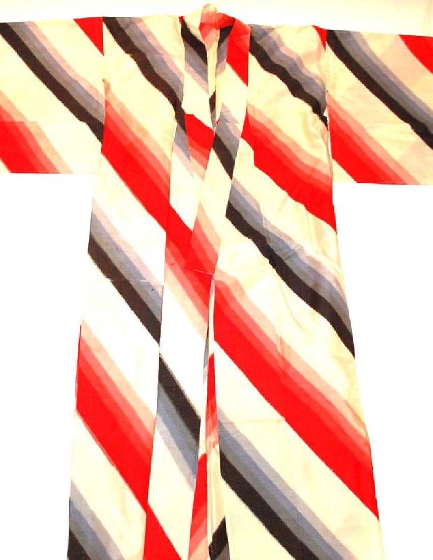 A Japanese Silk Robe in Black, Grey and Red (1 of 2)