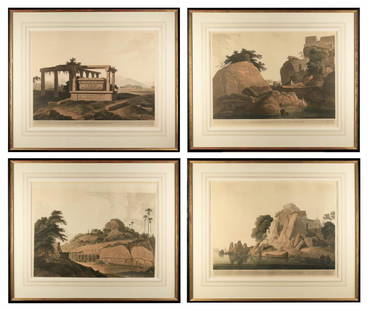 Thomas Daniell (English, 1749-1840) & William Daniell: Thomas Daniell (English, 1749-1840) & William Daniell (English, 1769-1837) Set of Four Aquatints from 'Oriental Scenery' Signed in pencil lower right Aquatint 19 in. h. x 25 in. w., image 28 1/4 in.