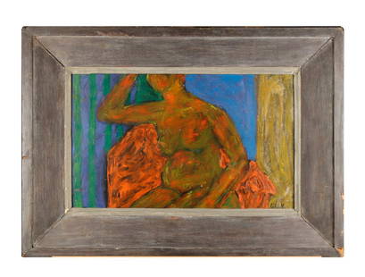 William Schock (American, 1913-1976)Seated Nude: William Schock (American, 1913-1976)Seated NudePolymer on panelSigned lower right10 3/4 in. h. x 17 1/4 in. w., panel 17 1/4 in. h. x 23 3/4 in. w., as framed