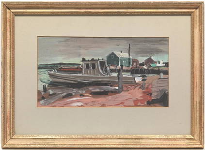 Carl Frederick Gaertner (American, 18981952) Sketch for: Carl Frederick Gaertner (American, 1898-1952)Sketch for Atwood's Cove, 1951Gouache and oil on artist boardSigned and dated lower left9 in. h. x 16 3/4 in. w., image 18 1/2 in. h. x 25 in. w., as