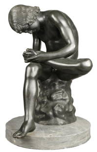 Spinario (Boy Pulling a Thorn from his Foot) Grand Tour: Spinario (Boy Pulling a Thorn from his Foot) Grand Tour Bronze, 19th Century Italian SchoolBronze on gray marble baseheight of bronze only 16 in.After the 15thc. original by Antico (Italian