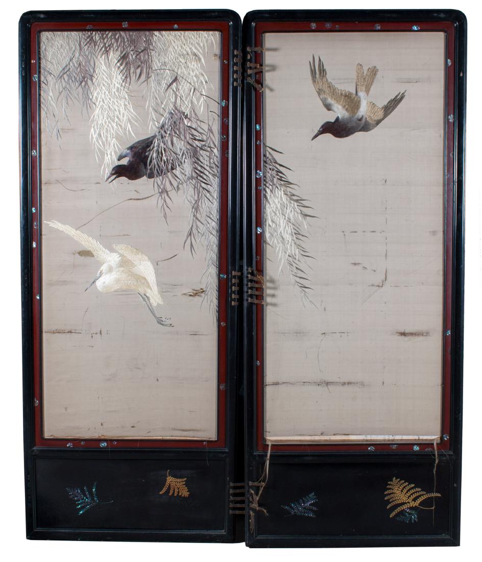 Two Panel Screen, 19th Century Japanese Silk (1 of 8)