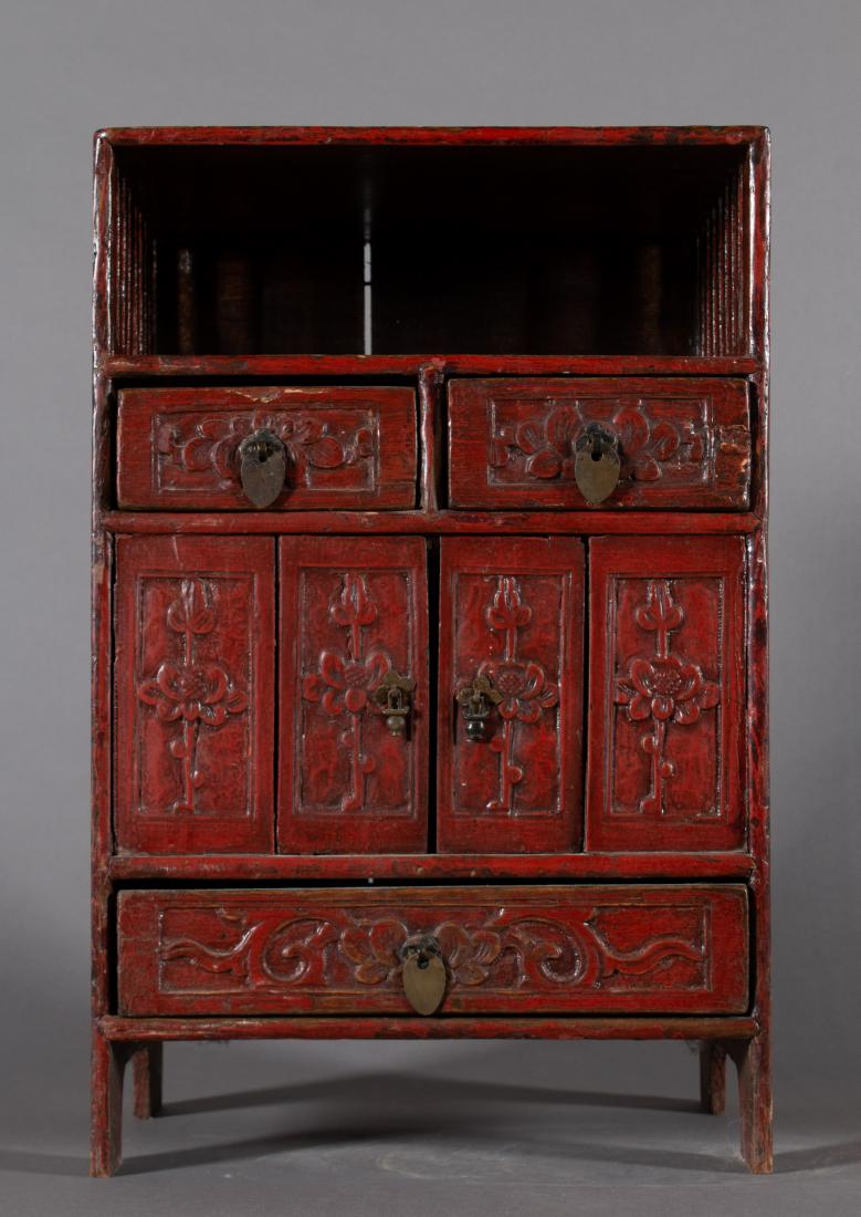 19th Century Diminutive Chinese Lacquer Etagere: 19th Century Diminutive Chinese Lacquer Etagere 18 in. h. x 11.5 in. w. x 9 in. d.