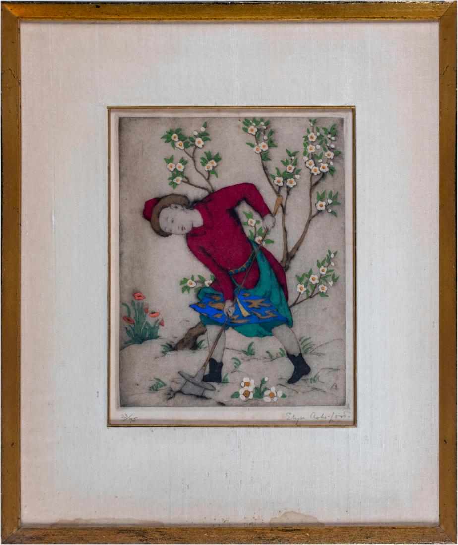 Elyse Ashe Lord (English, 1900-1971) Figure in Garden: Elyse Ashe Lord (English, 1900-1971) Figure in GardenHand colored lithographEdition 23/7510 in. h. x 8 in. w., image 18 in. h. x 15 in. w., as framed