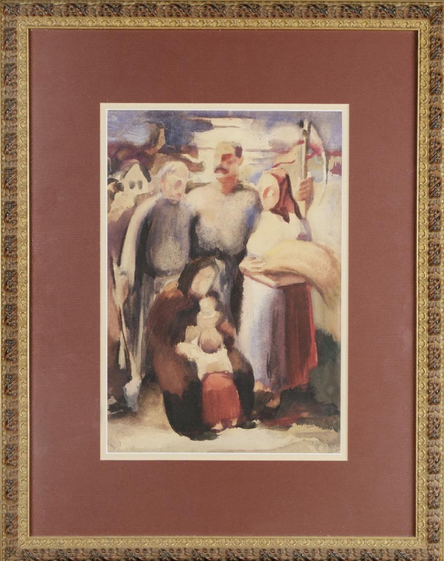 19th/20th Century European Family at the Harvest: 19th/20th Century European Family at the HarvestWatercolorSigned illegibly lower right11 in. h. x 8 in. w., image 18 in. h. x 15 in. w., framed