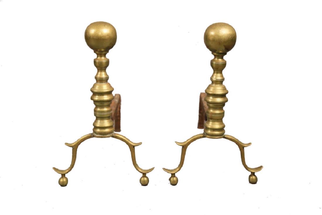 Pair of Antique Brass Andirons, 19thc. (1 of 3)