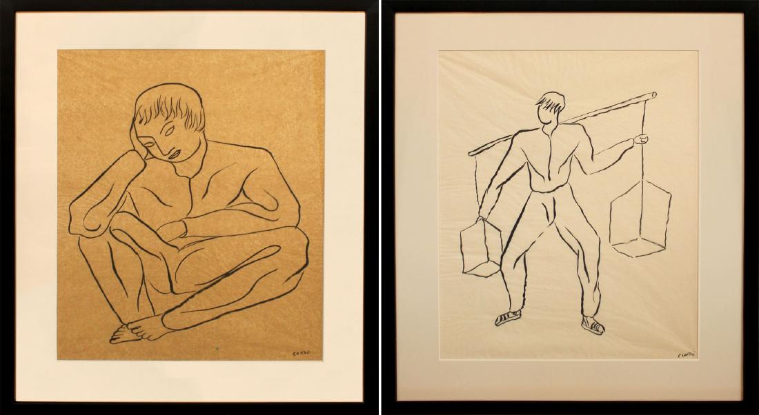 Two Ink Drawings, Man Sitting and Laboring Man (1 of 7)