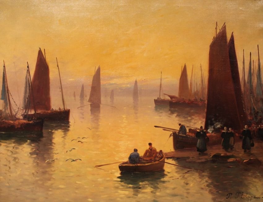 P. Philippe (French 20thc.) Harbor Scene (1 of 6)
