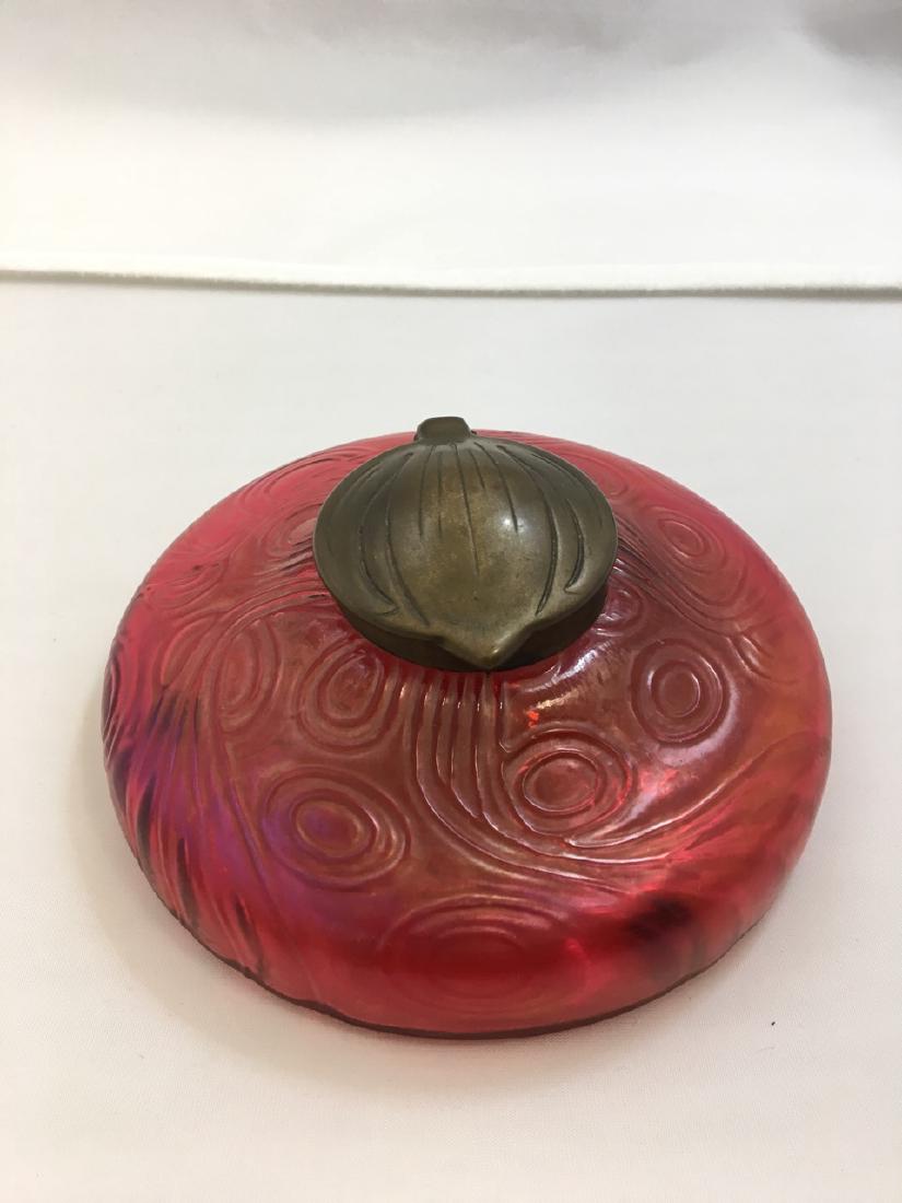Loetz Style Art Nouveau Inkwell: Diameter: 5"