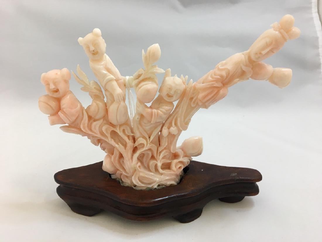 Chinese Pink Coral Carved Four Figures (1 of 4)