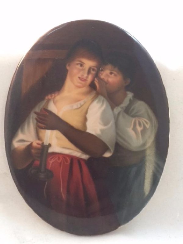 German Oval Porcelain Plaque of Two Girls (1 of 2)